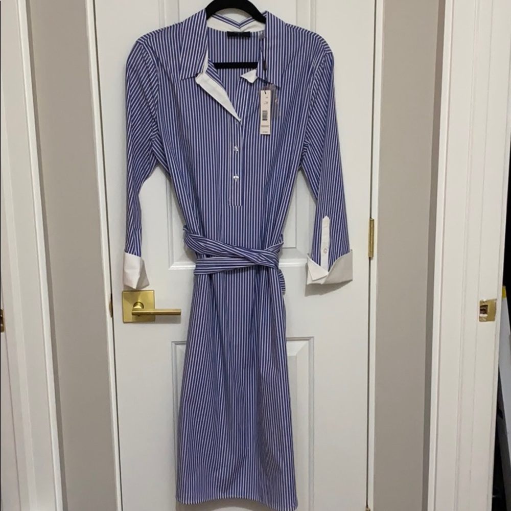 Tahari Collared Navy & White Stripped Dress